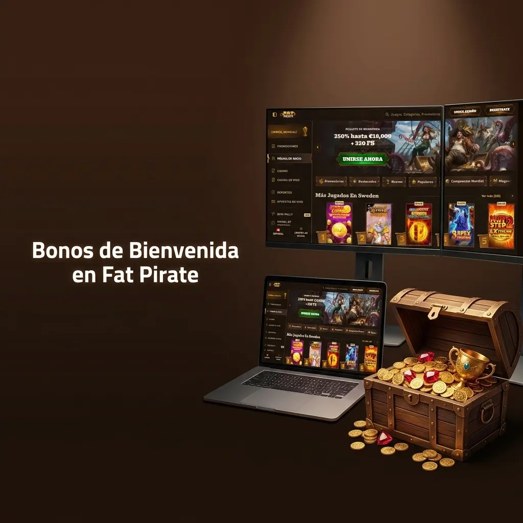 Tabla de bonos de bienvenida Fat Pirate Casino con porcentajes, importes máximos y requisitos de apuesta para España