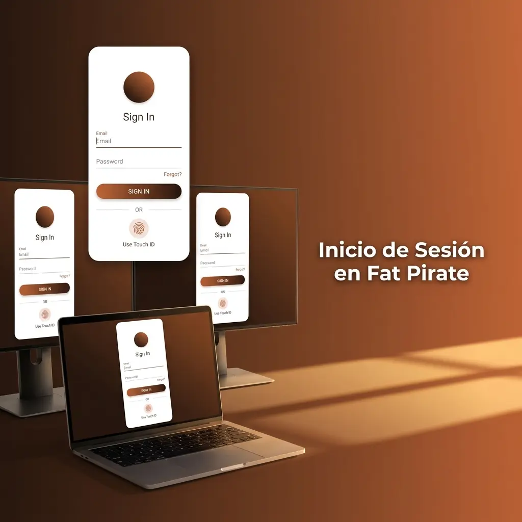 Pantalla de inicio de sesión de Fat Pirate con campos para correo electrónico y contraseña