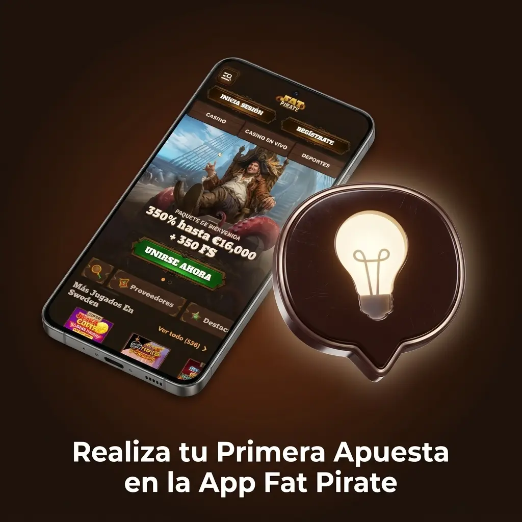 Usuario realizando primera apuesta deportiva en la app Fat Pirate con opciones de fútbol y baloncesto en España